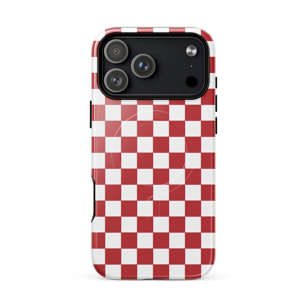 Magnetic Phone Case for iPhone with crimson red checkered design, adding style and personality to your device.