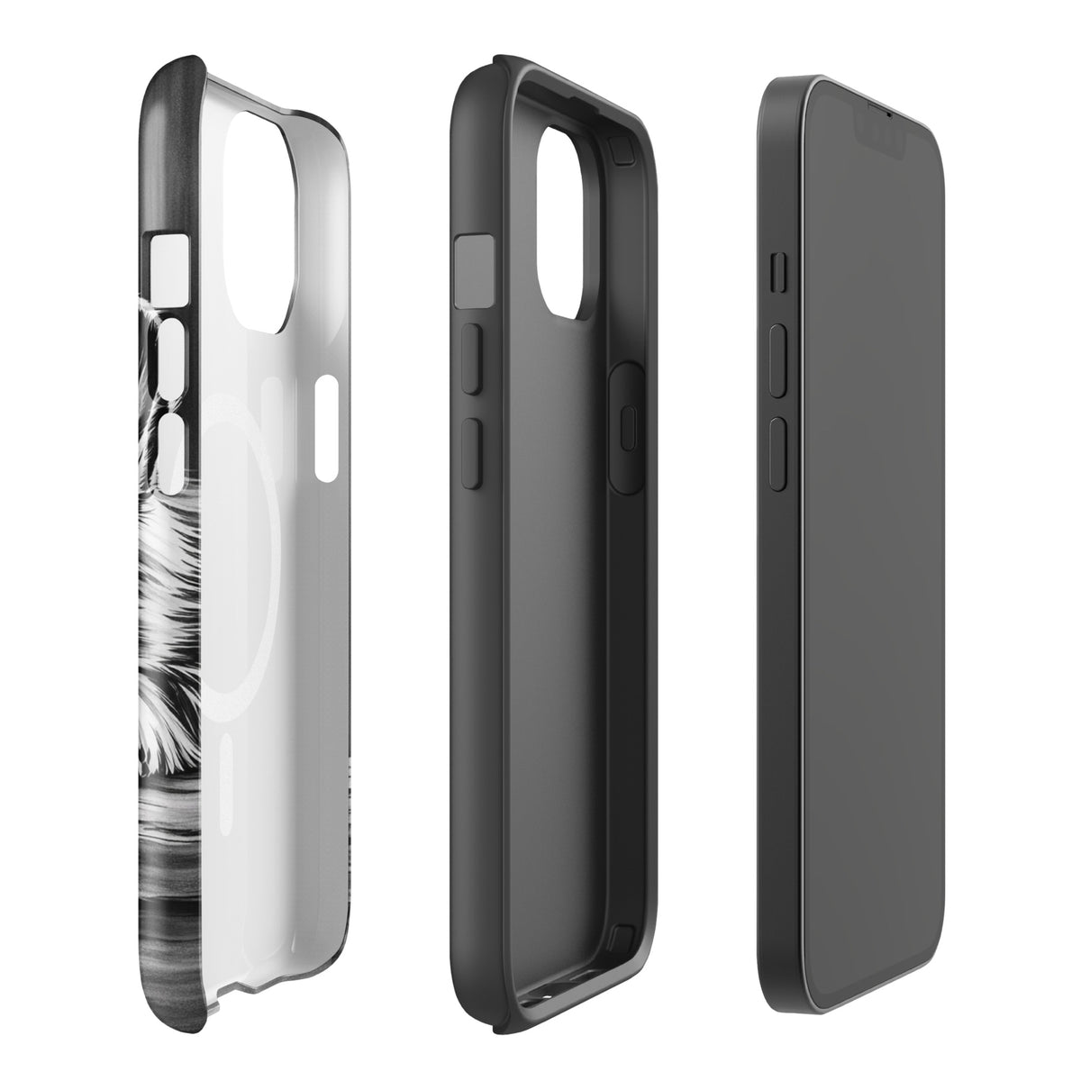 Magnetic Phone Case with elegant puppy art and premium protection for iPhone, featuring a detailed monochrome design.