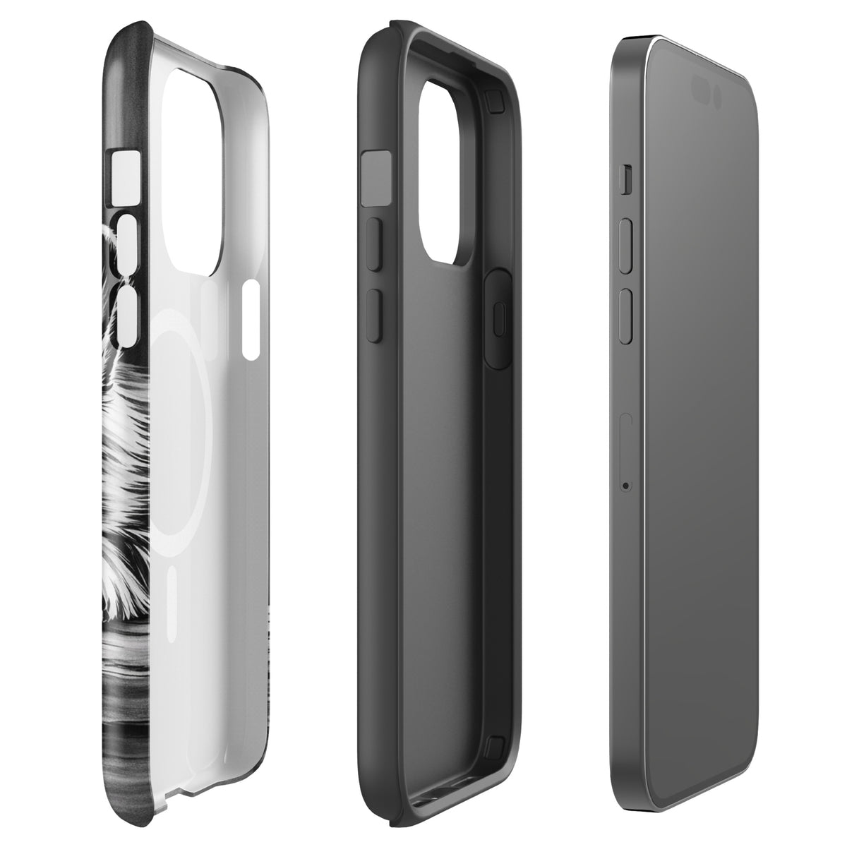 Magnetic Phone Case for iPhone with elegant puppy art design showcasing durable black-and-white finish for stylish protection.