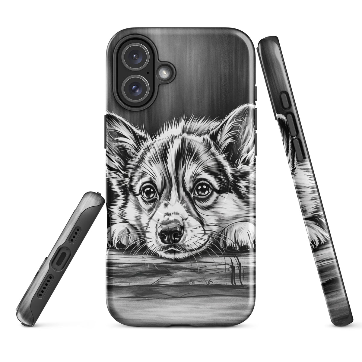 Magnetic Phone Case with elegant puppy art illustration for stylish iPhone protection.