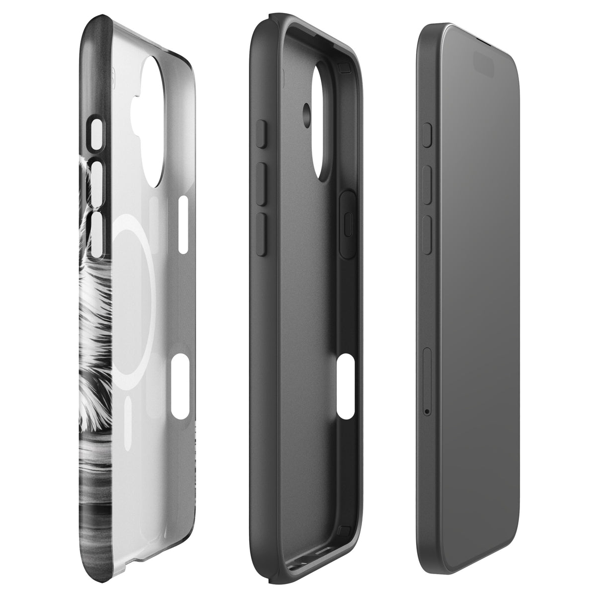 Magnetic Phone Case for iPhone featuring elegant puppy art with black-and-white design for stylish protection