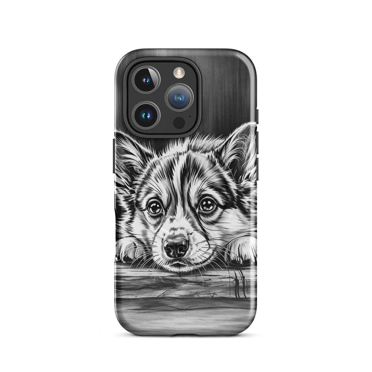 Magnetic Phone Case for iPhone with elegant puppy art in black-and-white, featuring premium protection and artistic charm.