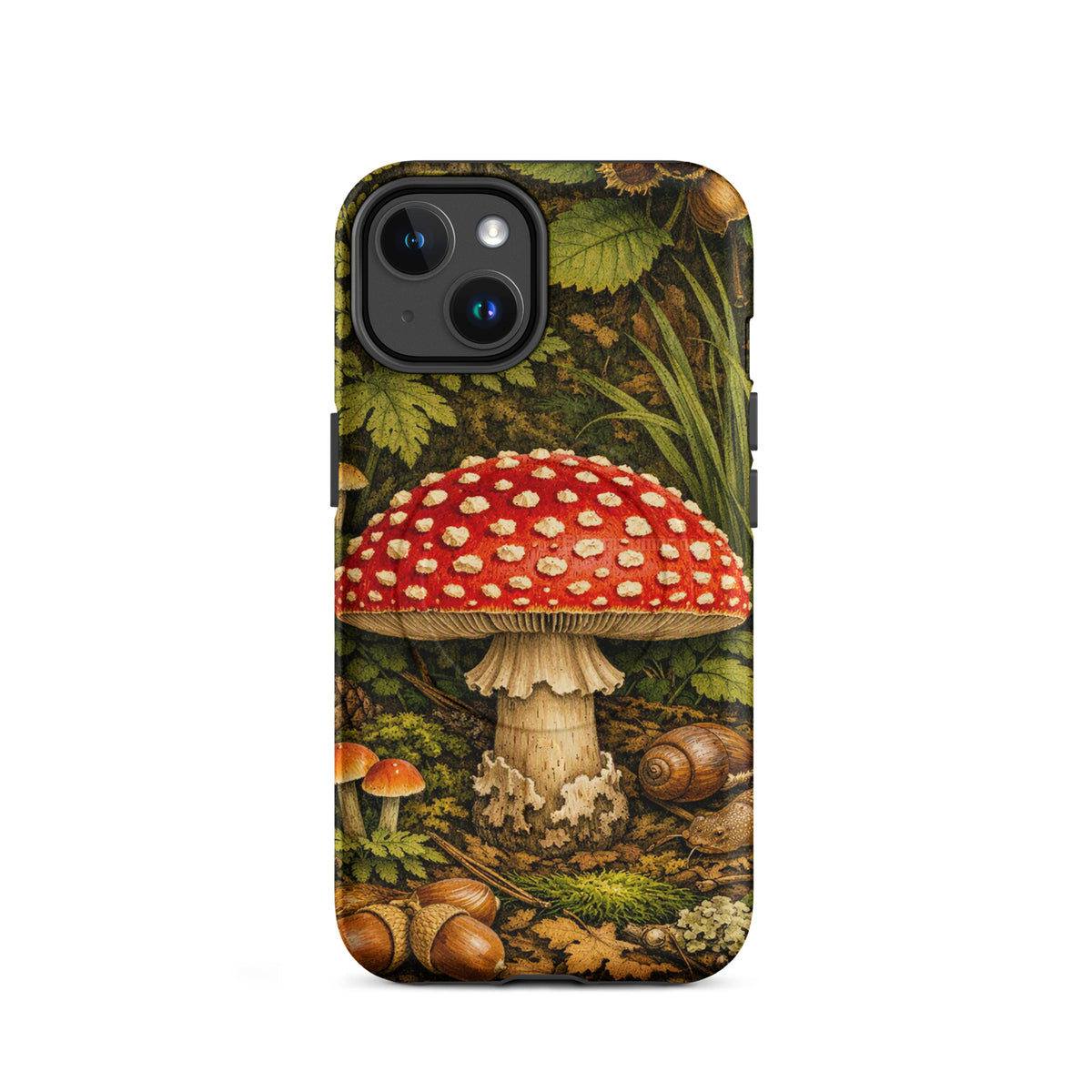 Magnetic Phone Case featuring Amanita muscaria mushroom design with scarlet cap and white spots for iPhone.