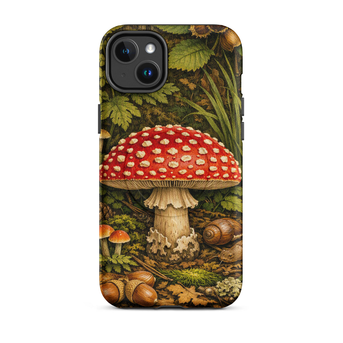 Magnetic Phone Case featuring Amanita muscaria mushroom with vivid red cap and white spots, showcasing forest magic in nature-inspired design.