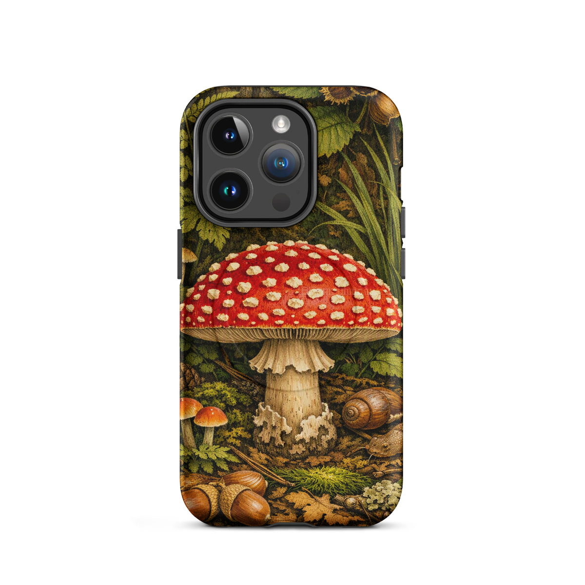 Magnetic Phone Case for iPhone featuring Amanita Muscaria mushroom design with vivid colors and glossy finish.