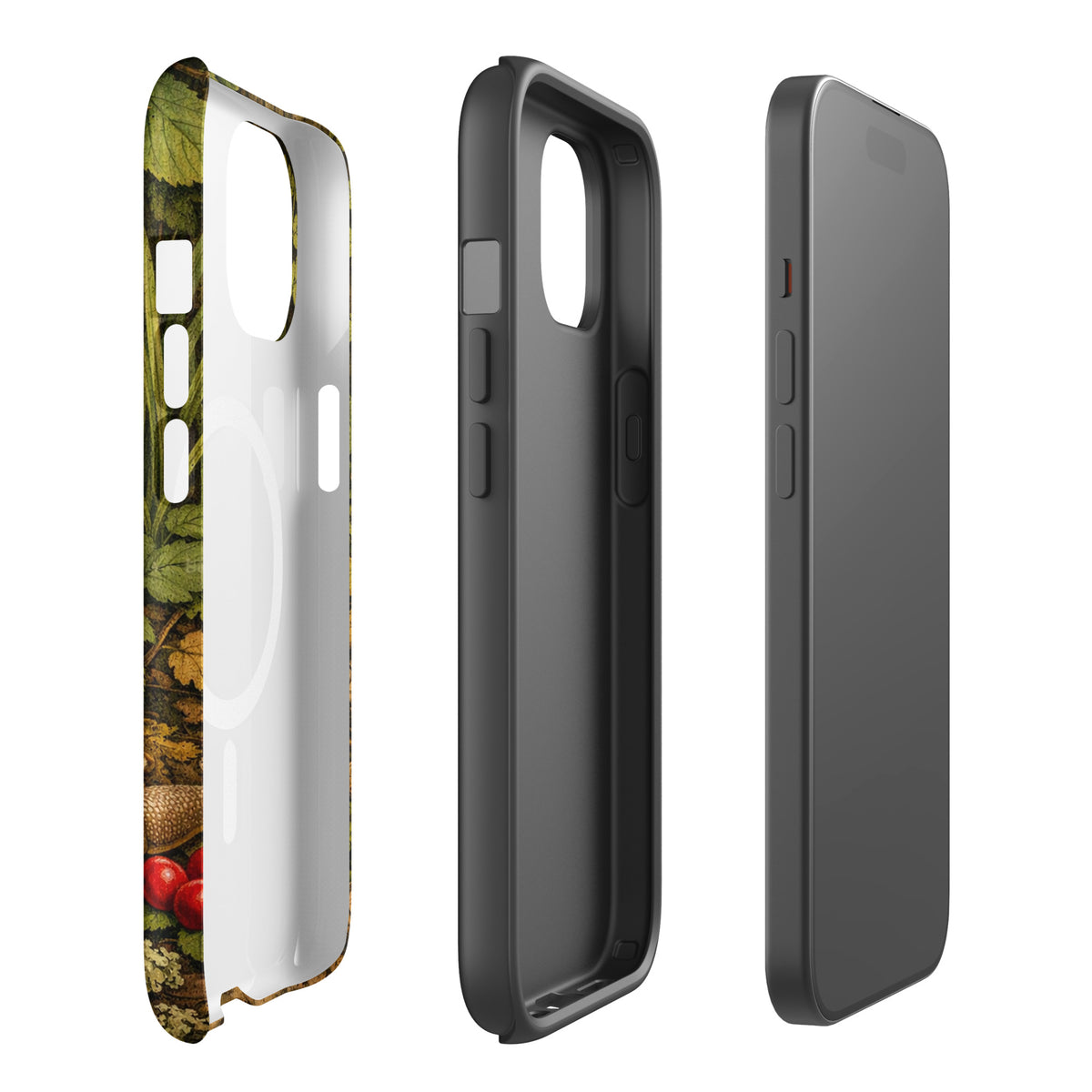 Magnetic Phone Case with Amanita muscaria mushroom design for iPhone, showcasing vivid forest artistry.