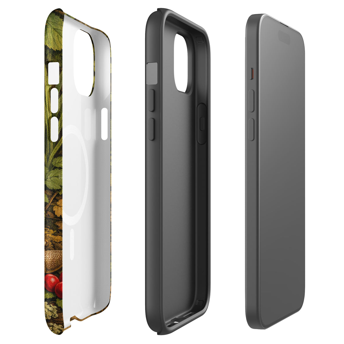 Magnetic Phone Case for iPhone featuring Amanita muscaria mushroom design with vivid scarlet cap and white wart spots.
