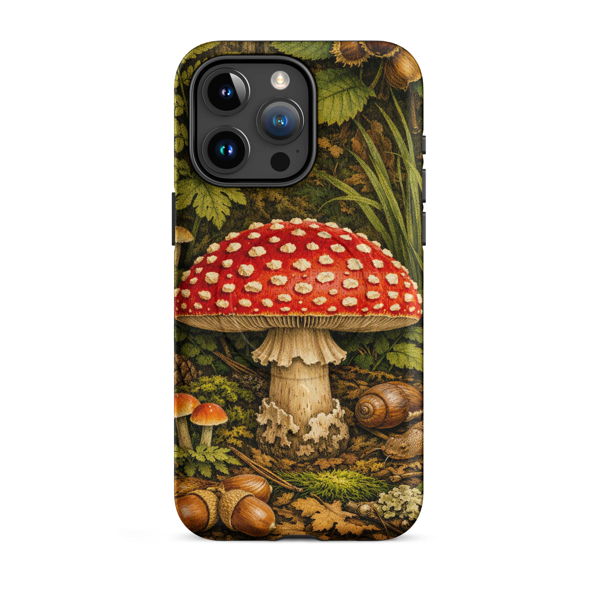 Magnetic Phone Case featuring Amanita Muscaria mushroom design for iPhone, showcasing vivid red cap with white spots.