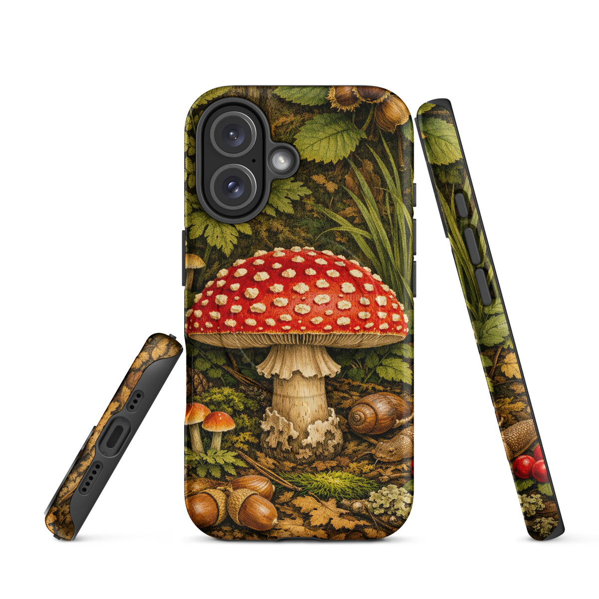 Magnetic Phone Case for iPhone featuring Amanita Muscaria mushroom design, perfect for mushroom enthusiasts and nature lovers.