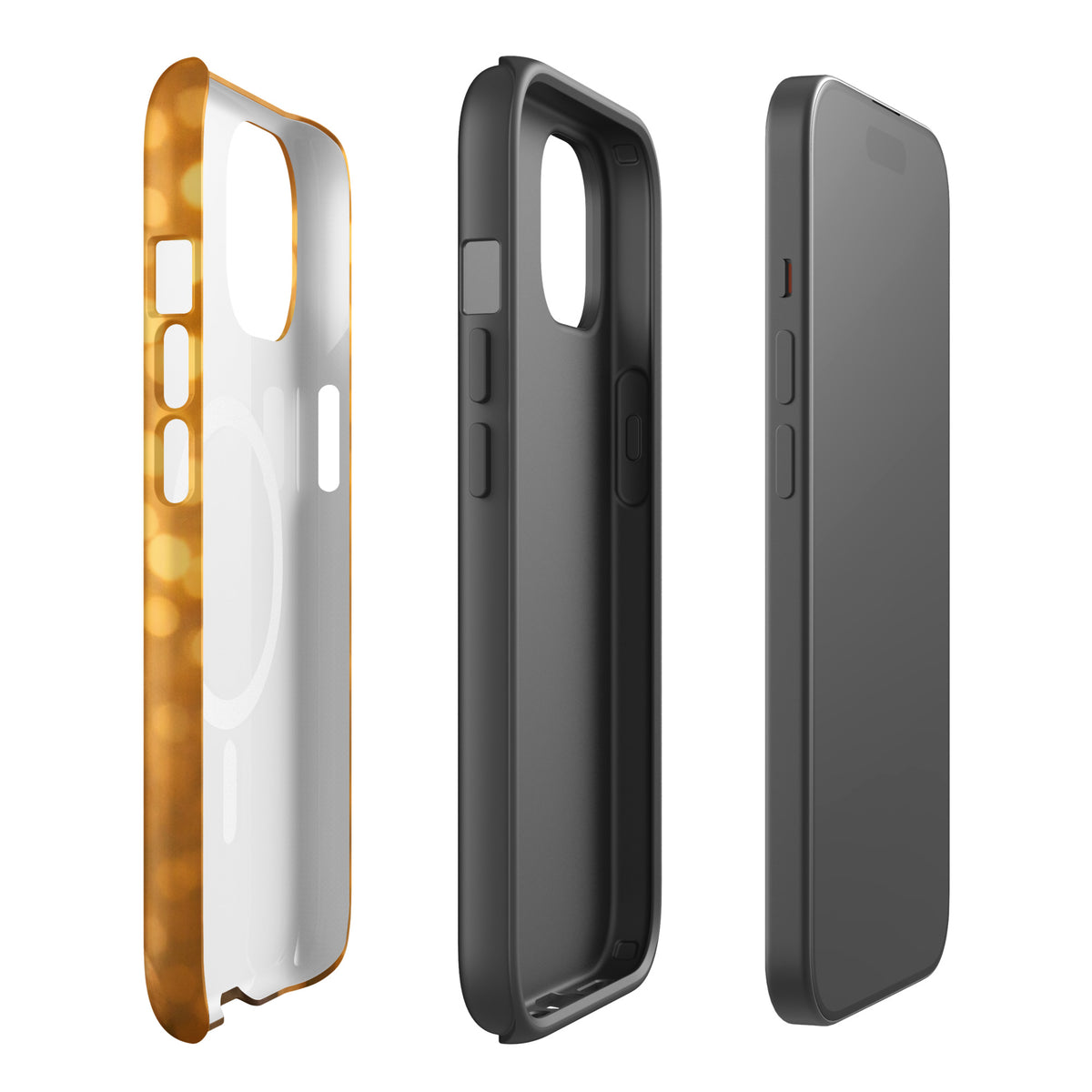 Magnetic Phone Case with French Bulldog design featuring golden bokeh background for iPhone