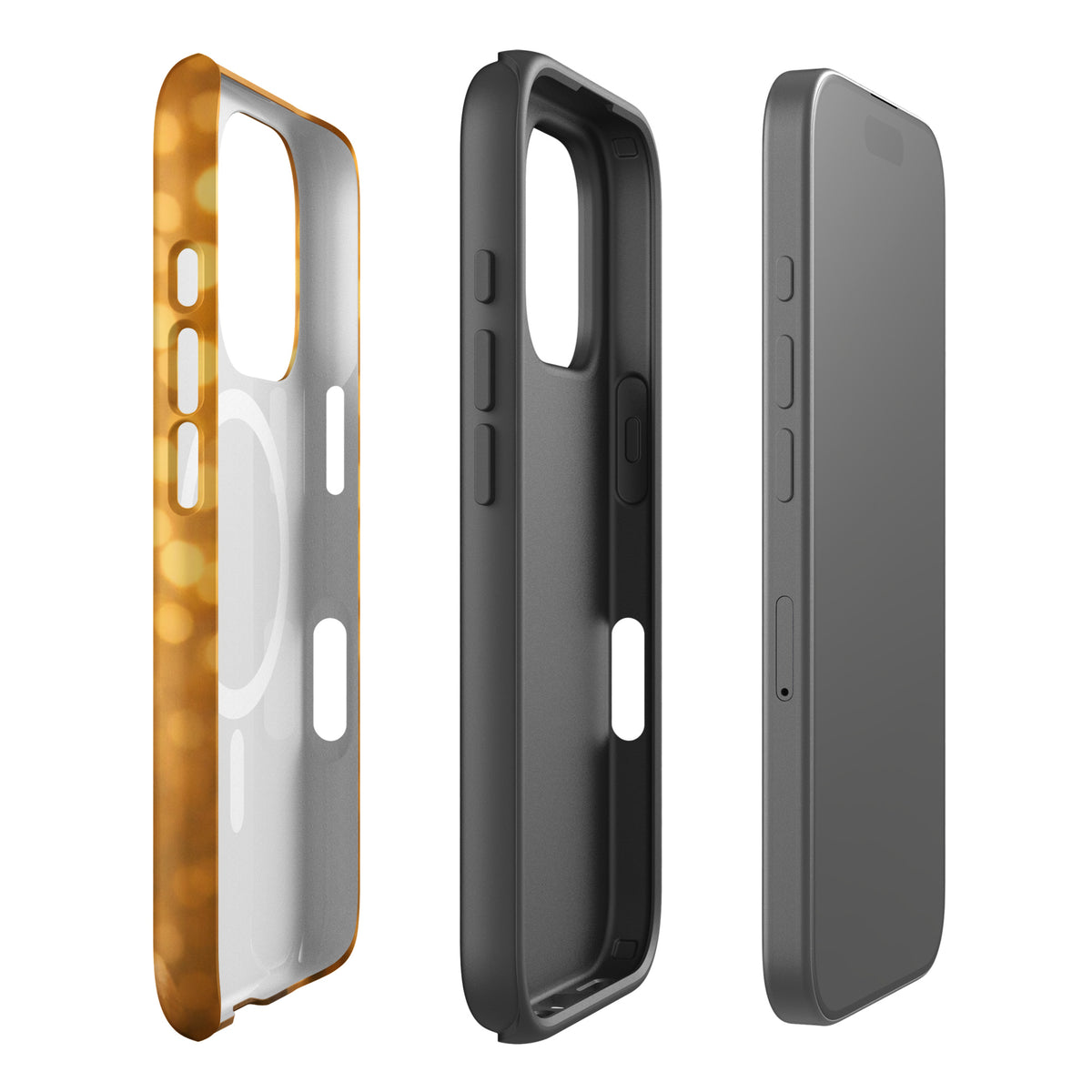 Magnetic Phone Case for iPhone with French Bulldog design on golden background, featuring durable and stylish protection.