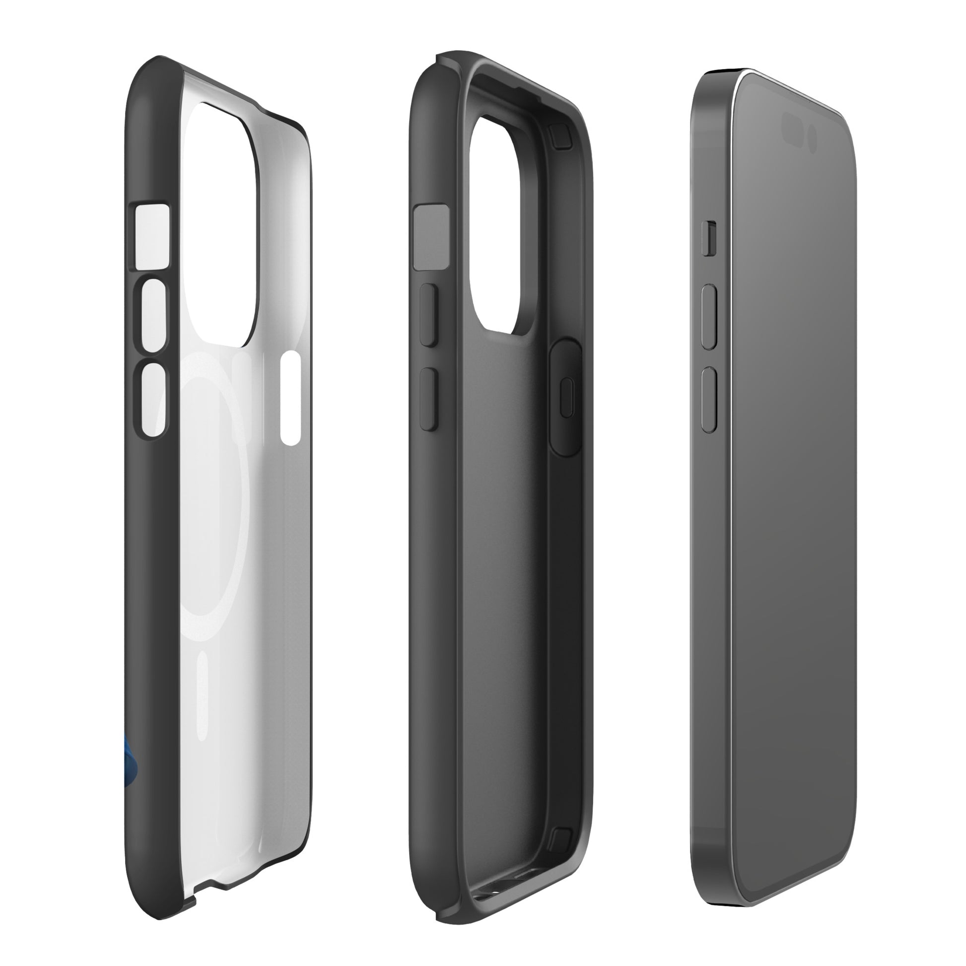Magnetic Phone Case for iPhone, featuring Blue Lily Bloom art with a dual-layer build, shown in sleek design and stylish protection side views.