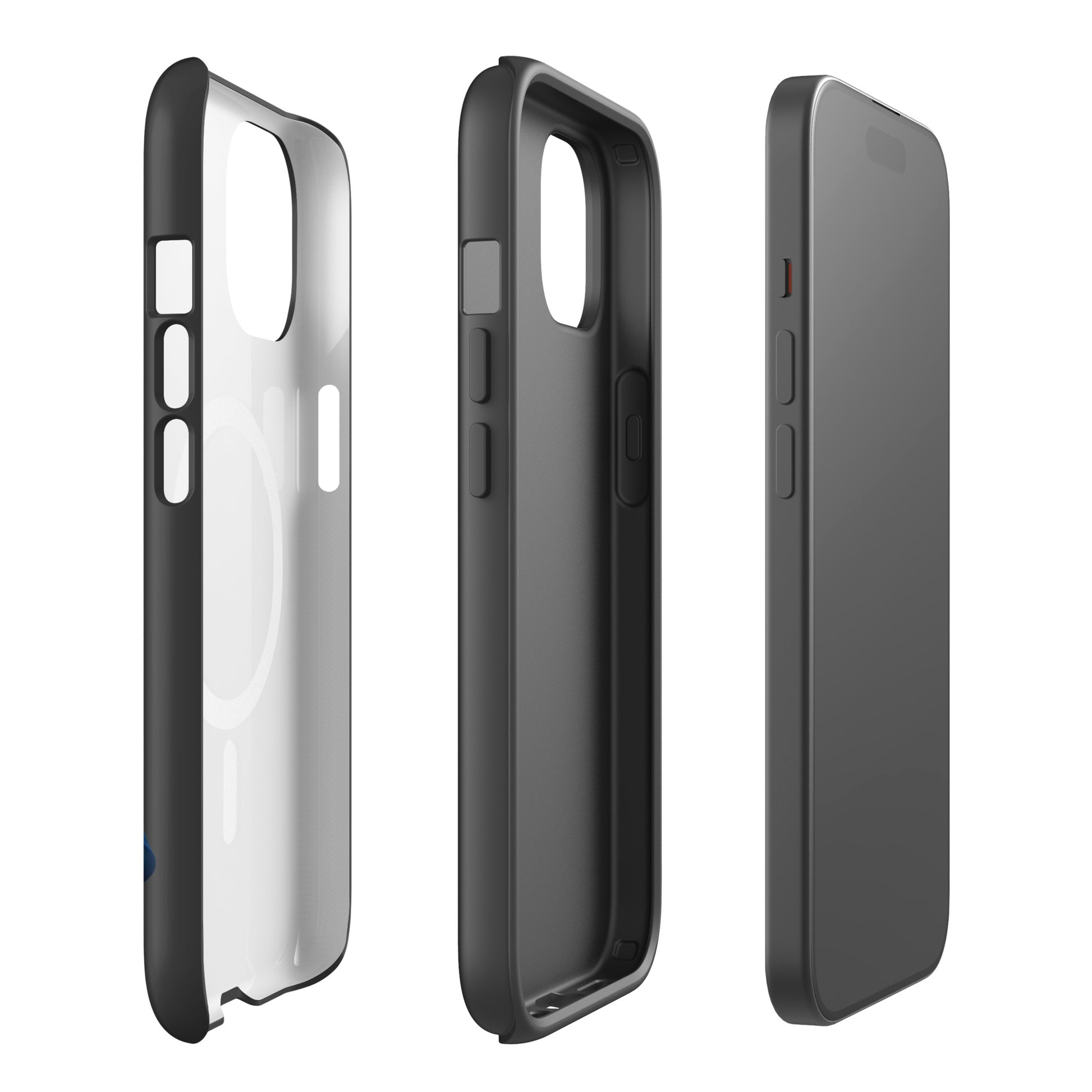 Magnetic Phone Case for iPhone featuring blue lily design with a sleek dual-layer protective build, shown in multiple angles.