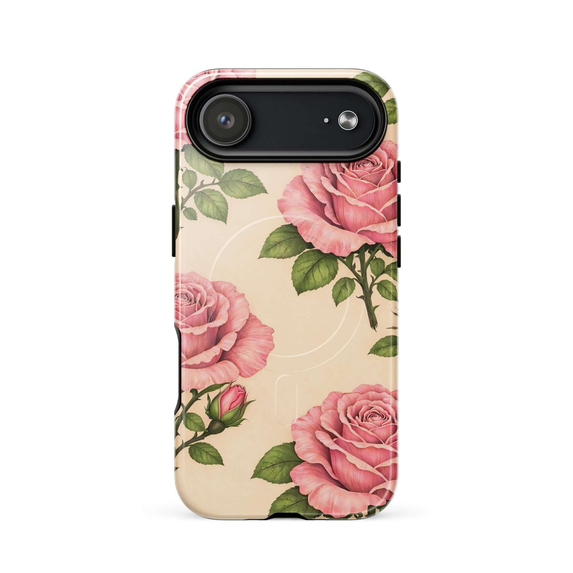 Magnetic Phone Case iPhone Pink Rose Warm Cream floral design protection