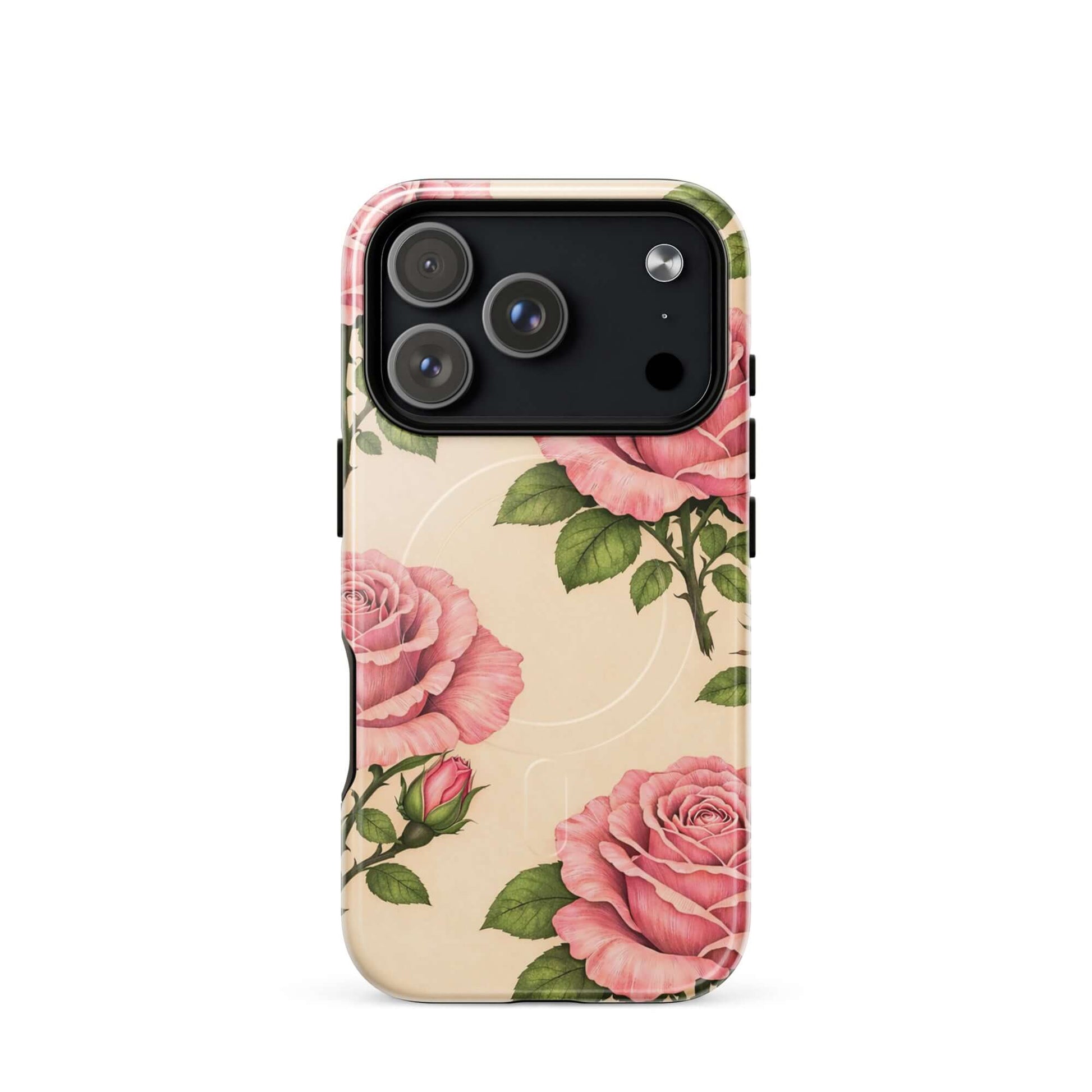 Magnetic Phone Case with pink roses and cream background for iPhone