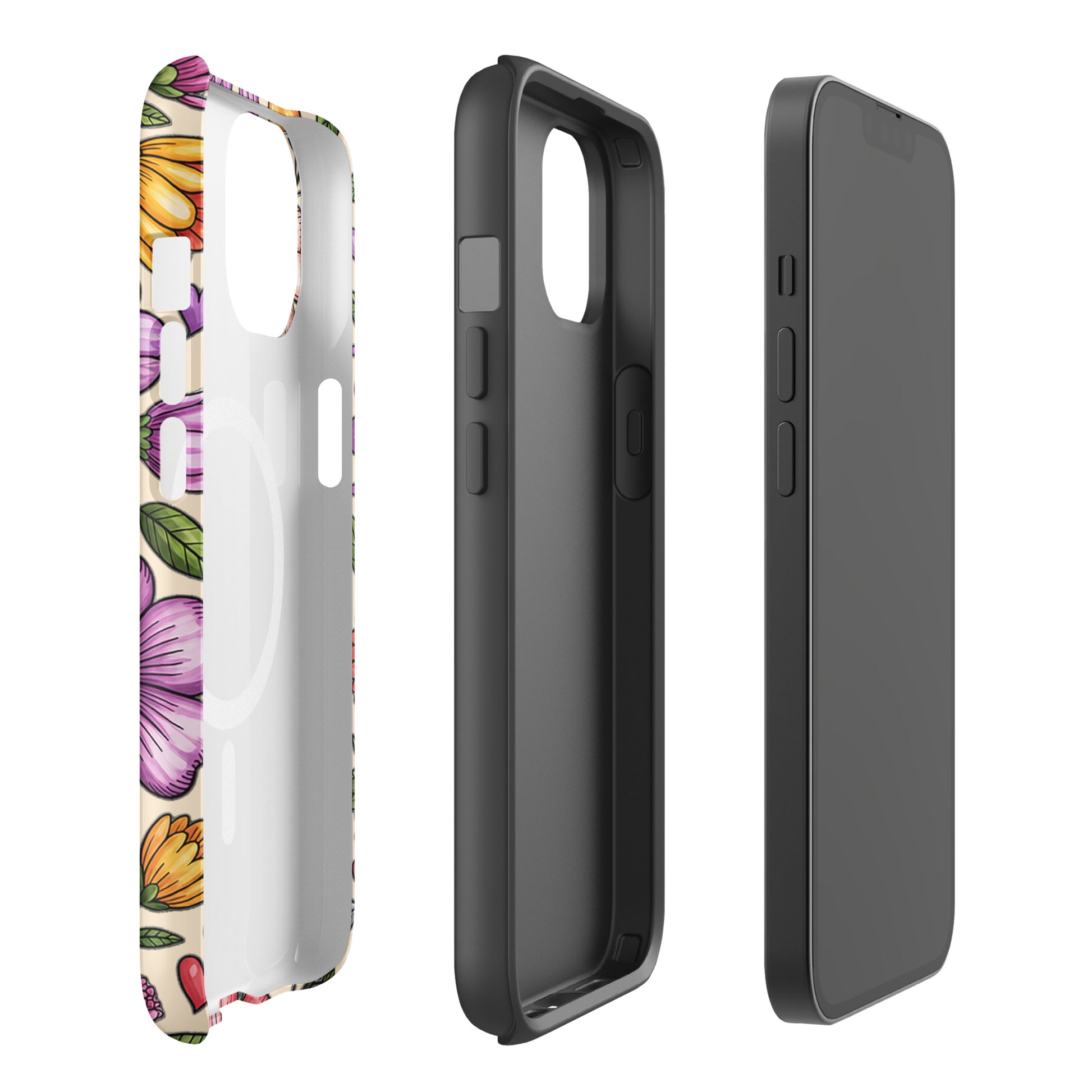 Magnetic Phone Case with pastel floral design, showcasing dual-layer protection and elegant style, perfect for spring aesthetics.