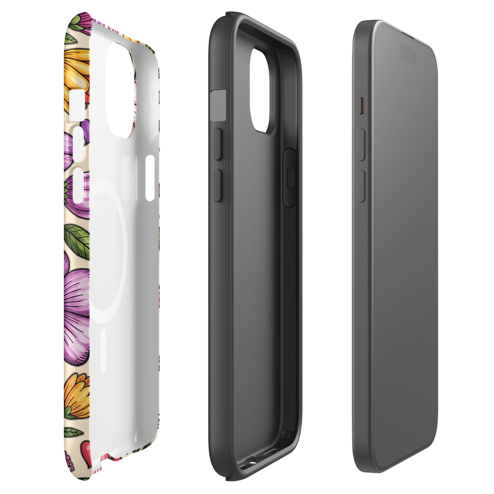 Magnetic Phone Case with pastel floral design showcasing dual-layer protection