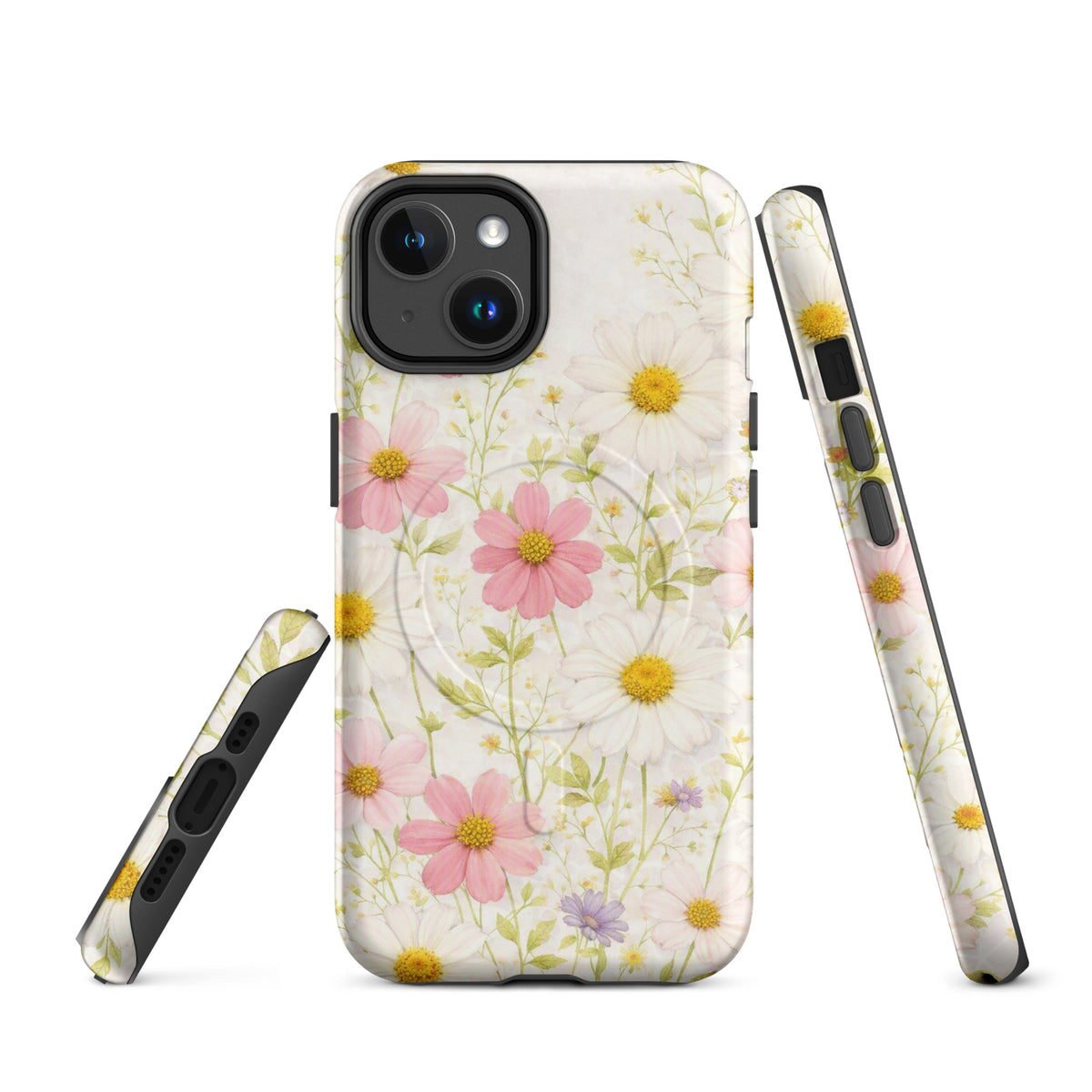 Magnetic Phone Case for iPhone with Fresh Floral Garden Design