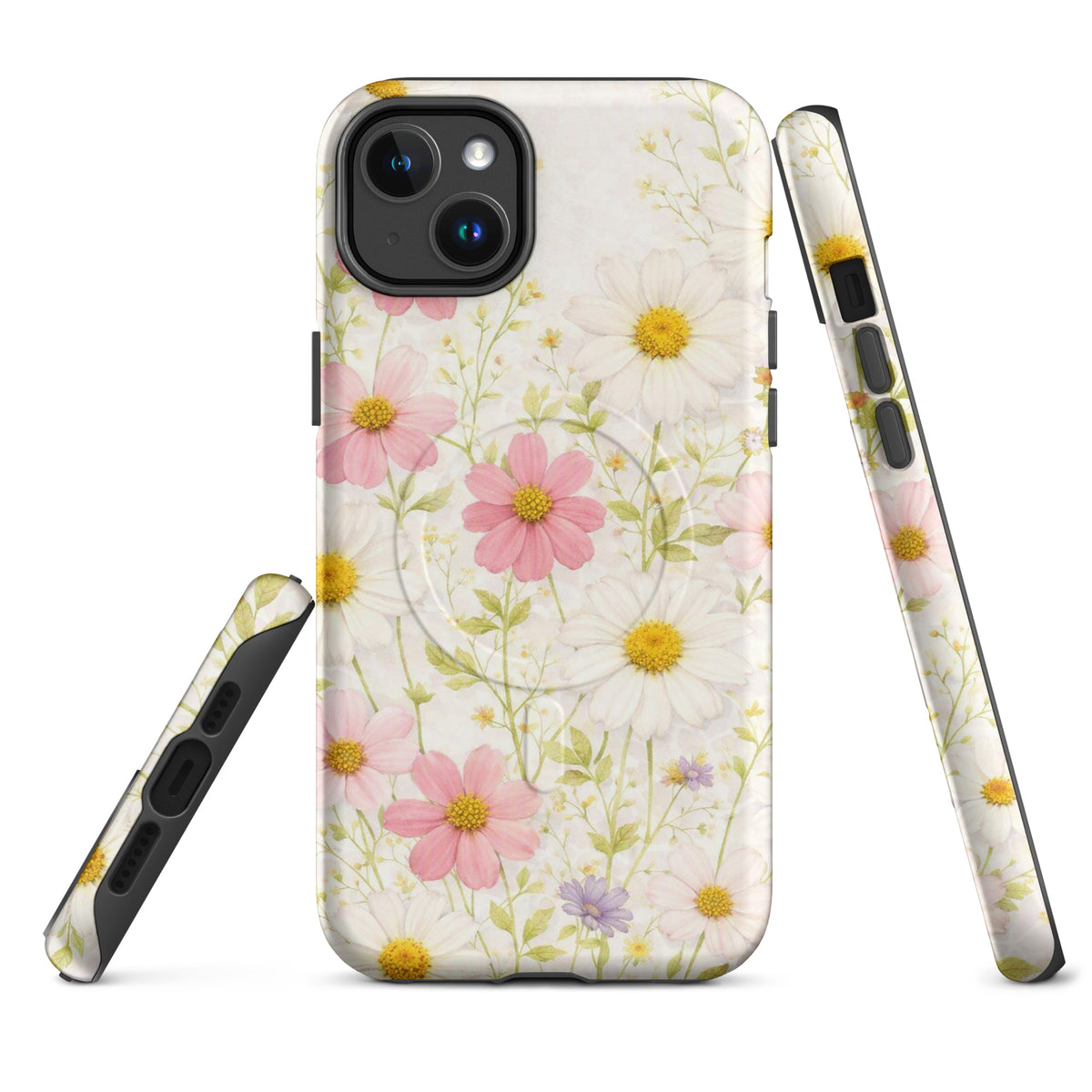 Magnetic Phone Case for iPhone with Fresh Floral Garden Design