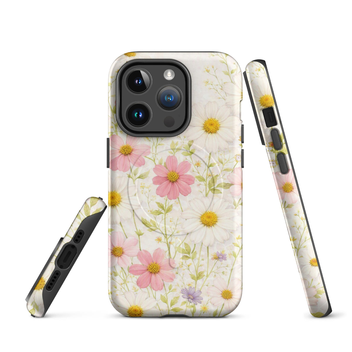 Magnetic Phone Case for iPhone with Fresh Floral Garden Design