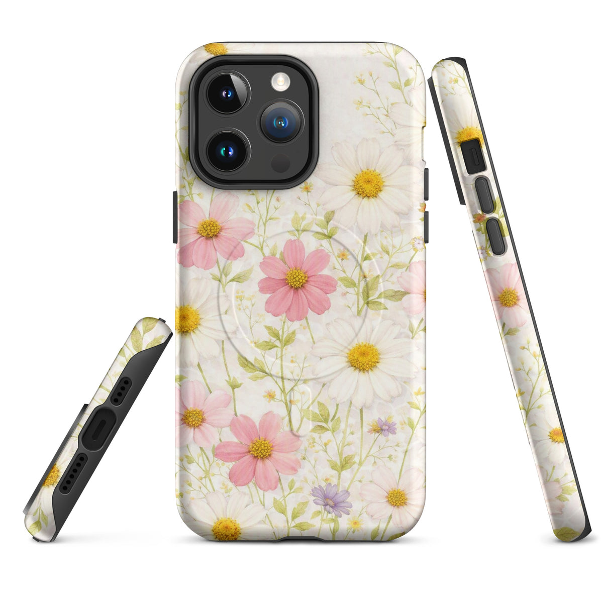 Magnetic Phone Case for iPhone with Fresh Floral Garden Design