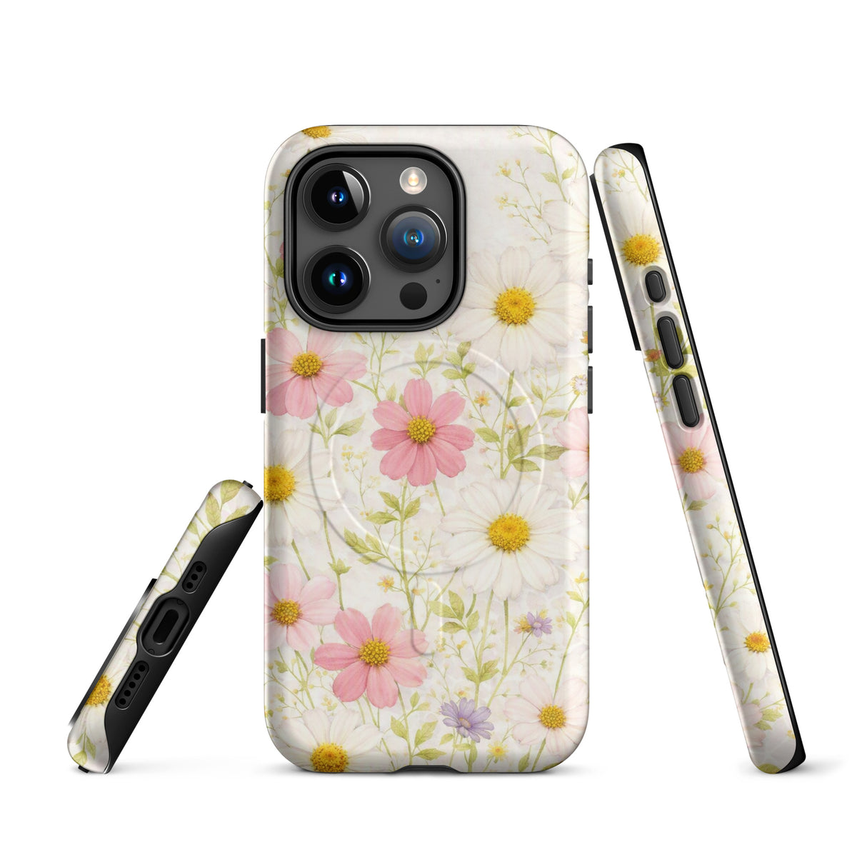 Magnetic Phone Case for iPhone with Fresh Floral Garden Design