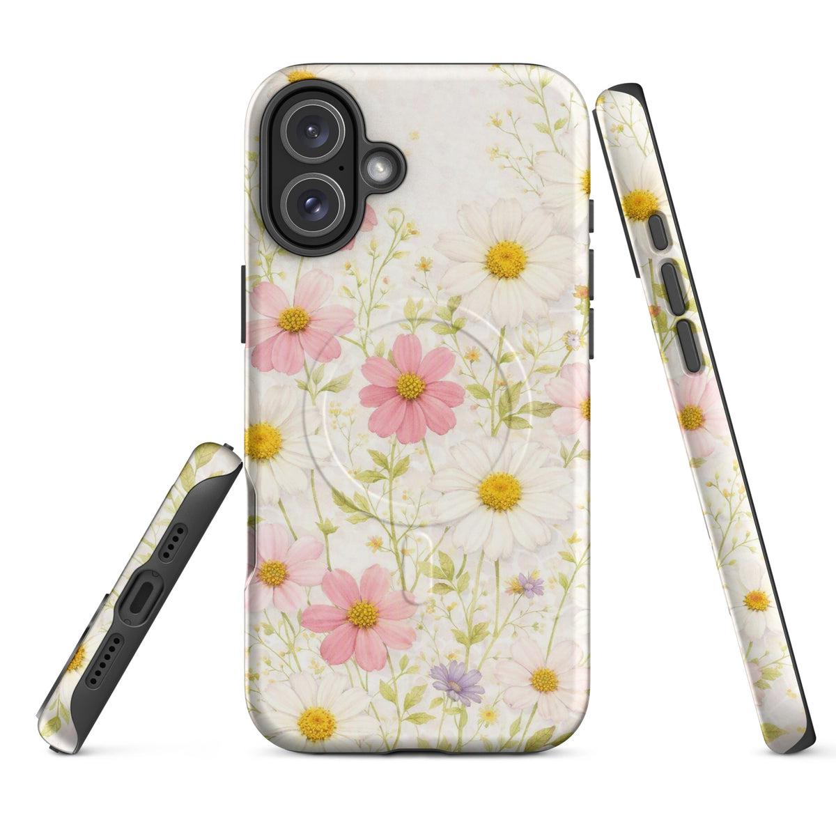 Magnetic Phone Case for iPhone with Fresh Floral Garden Design