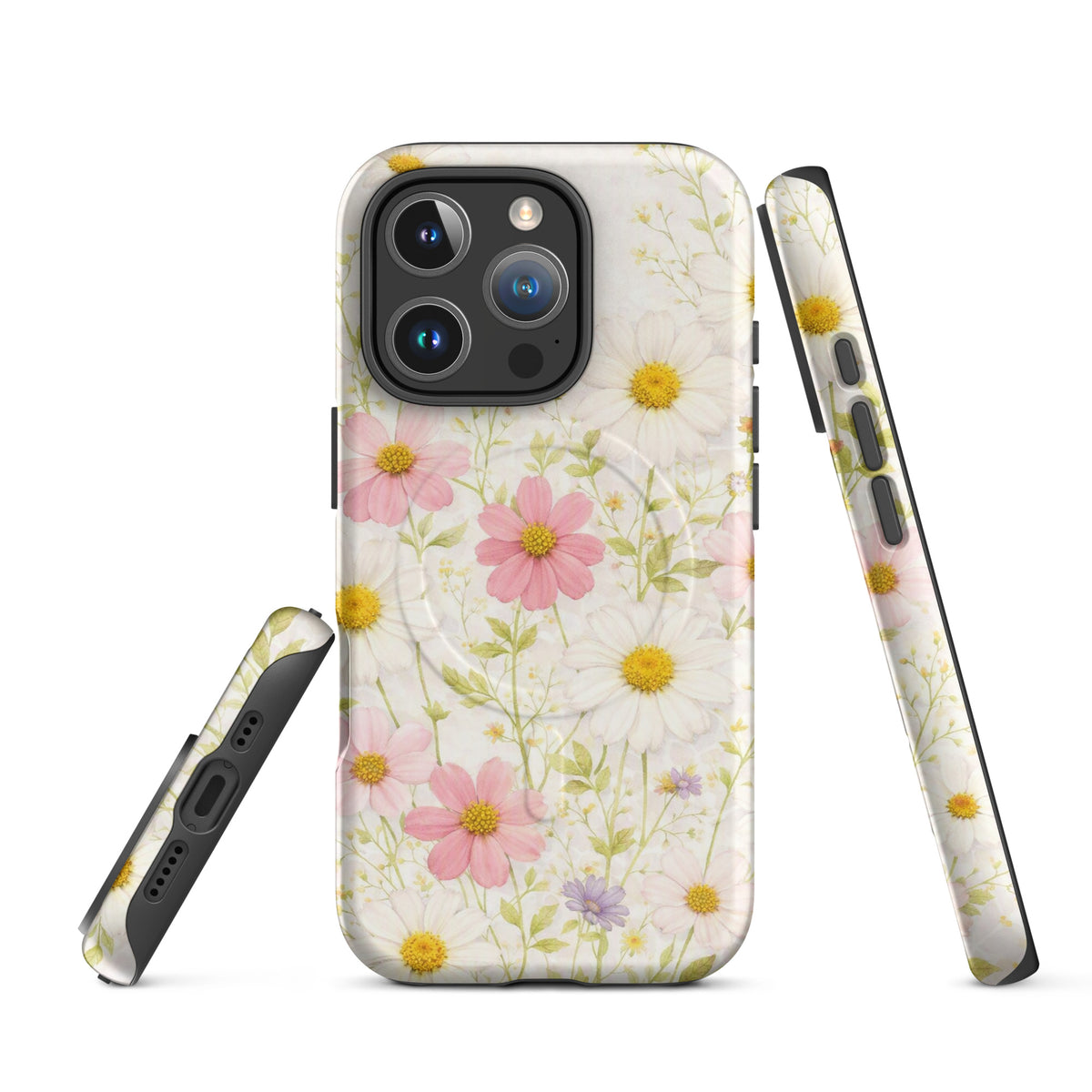 Magnetic Phone Case for iPhone with Fresh Floral Garden Design