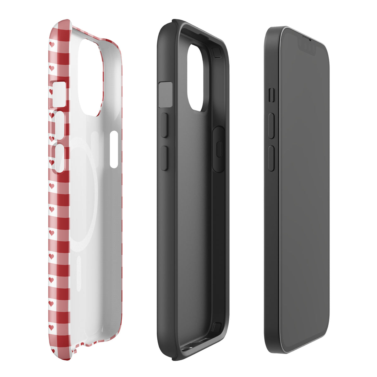 Magnetic Phone Case for iPhone with Red Gingham Heart Pattern