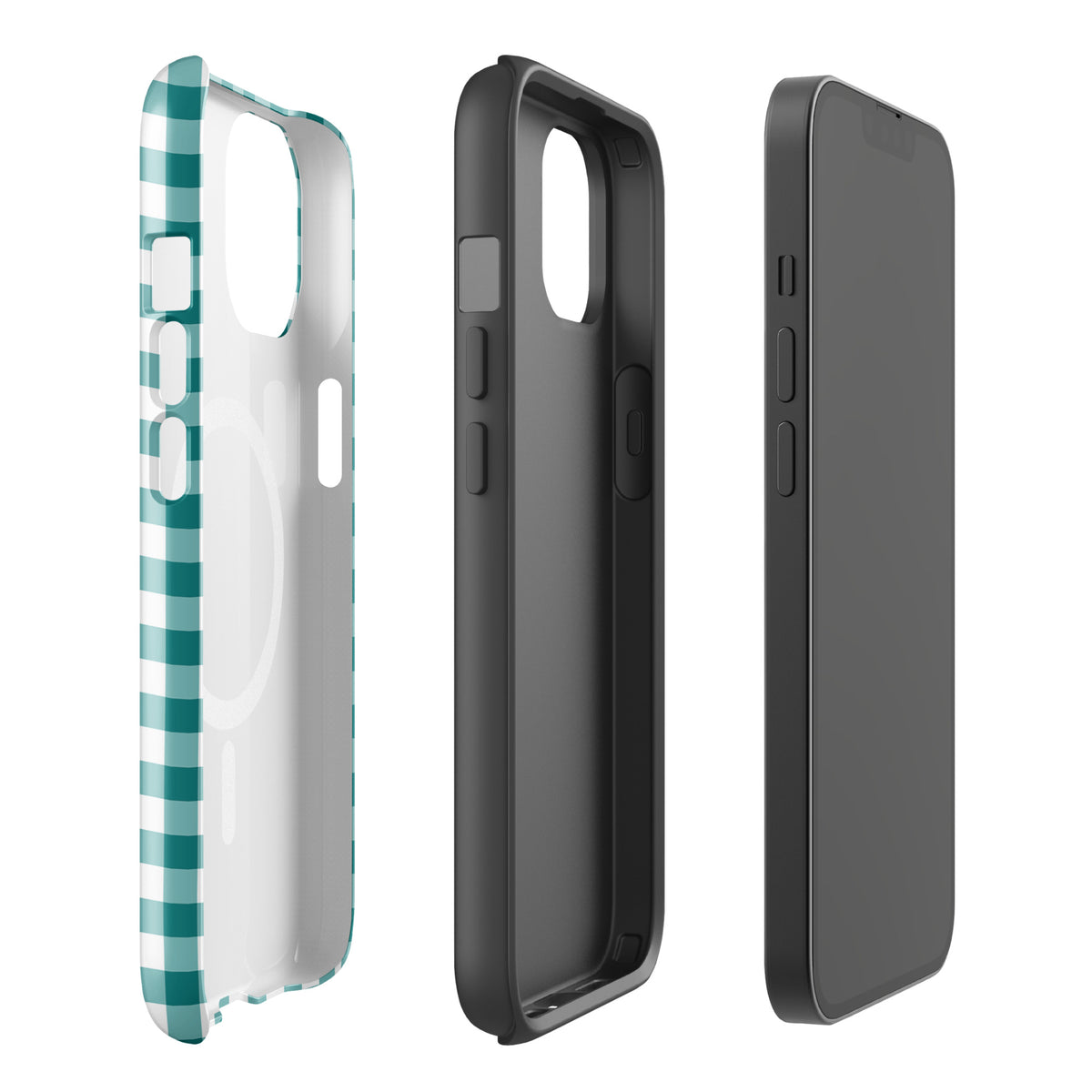 Teal and white gingham Magnetic Phone Case for iPhone showcasing stylish design and durable protection.