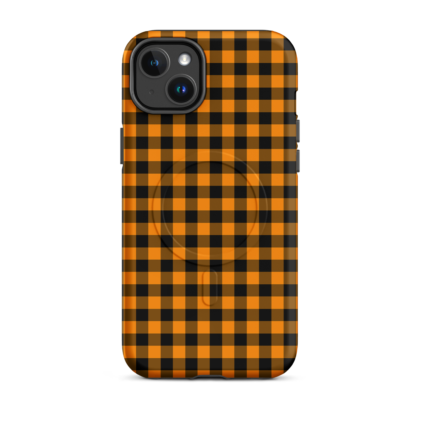 Black-and-Orange Gingham Autumn Magnetic Phone Case for iPhone, stylish and durable design
