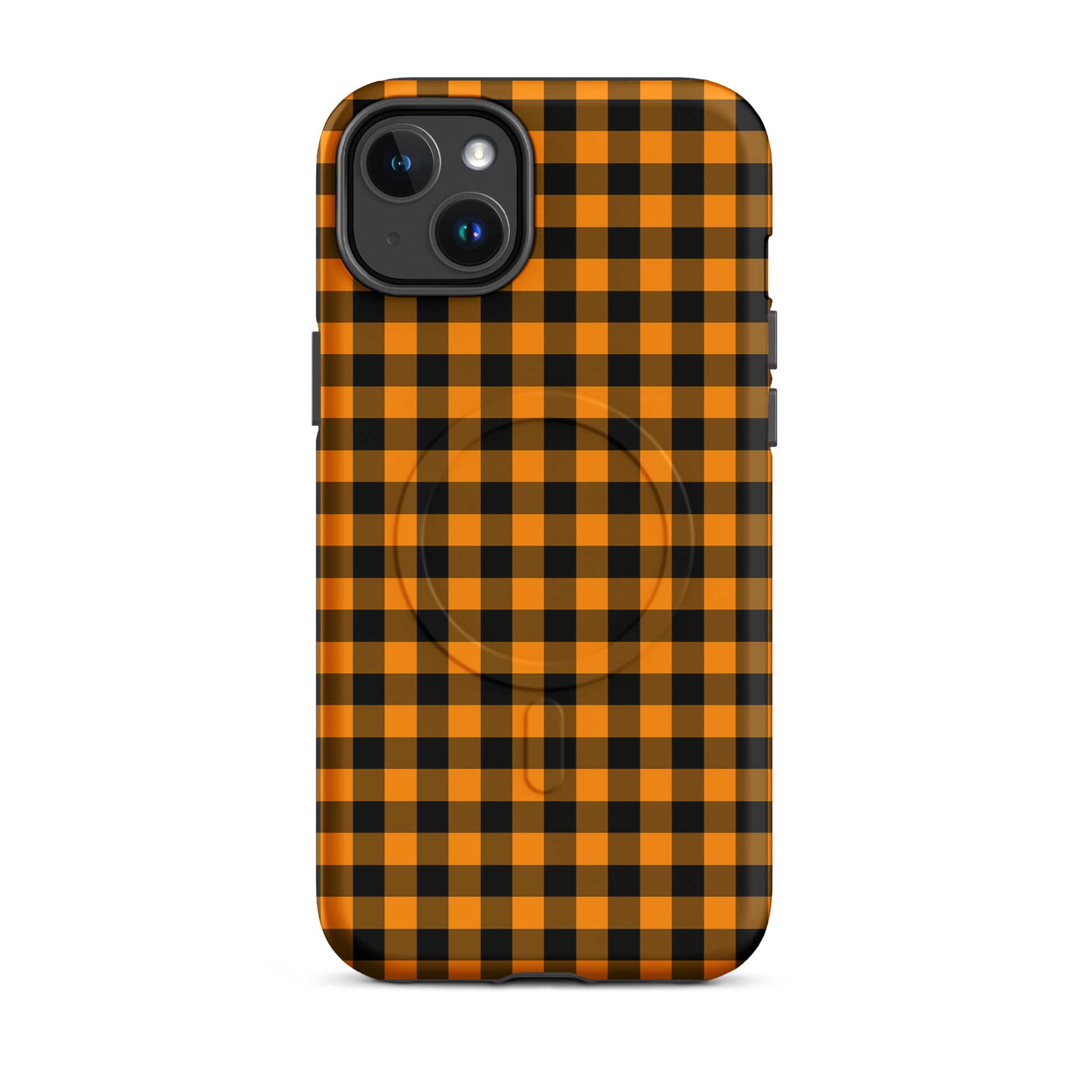 Black-and-Orange Gingham Autumn Magnetic Phone Case for iPhone, stylish and durable design
