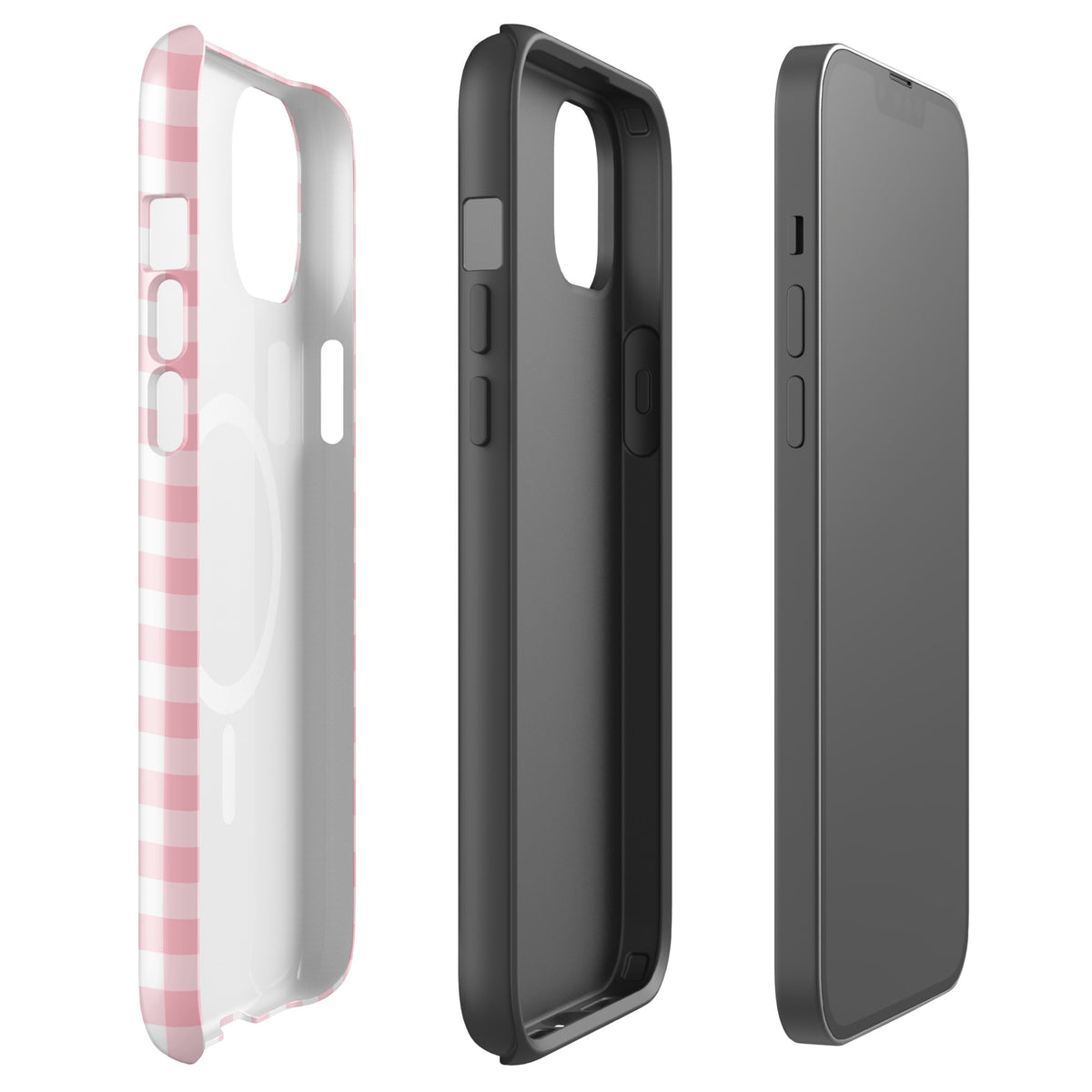 Magnetic Phone Case with pink and white gingham pattern, showcasing stylish design and protection for iPhone.