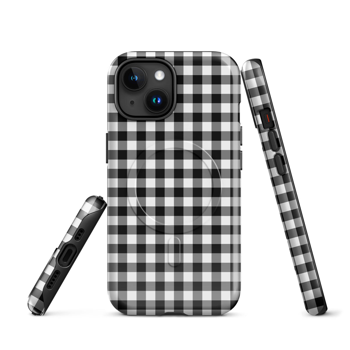 Magnetic Phone Case for iPhone with black-and-white gingham pattern, combines style and protection. Perfect chic accessory.