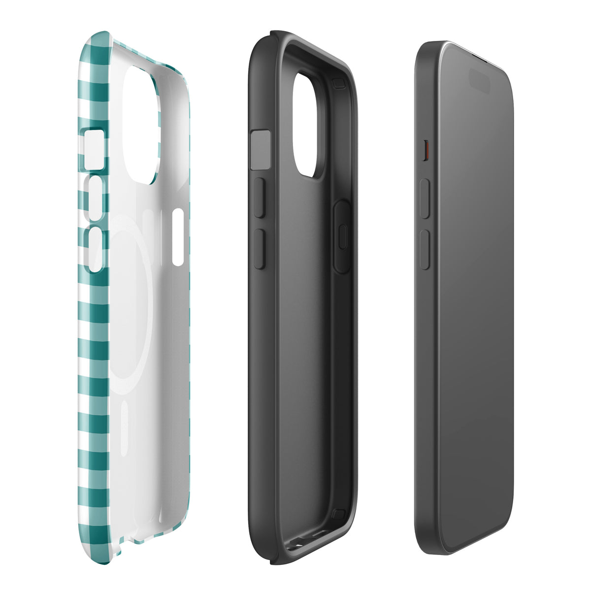 Teal and white gingham Magnetic Phone Case for iPhone showcasing style and protection in a chic design with luxury durability.