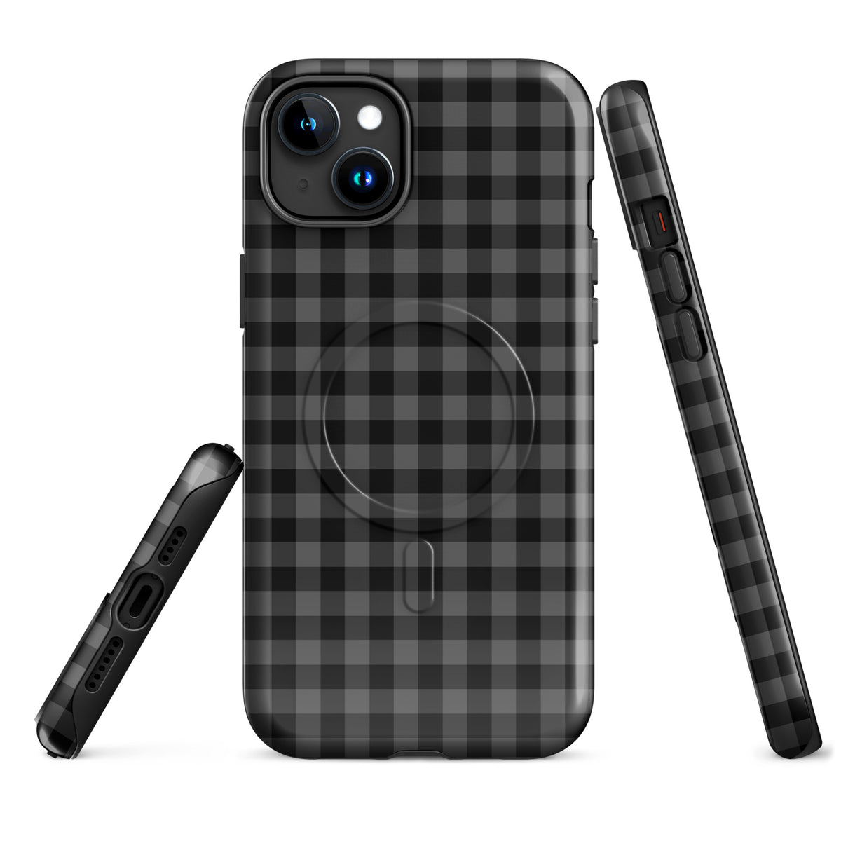 Magnetic Phone Case with black charcoal gingham pattern for iPhone offering style and protection