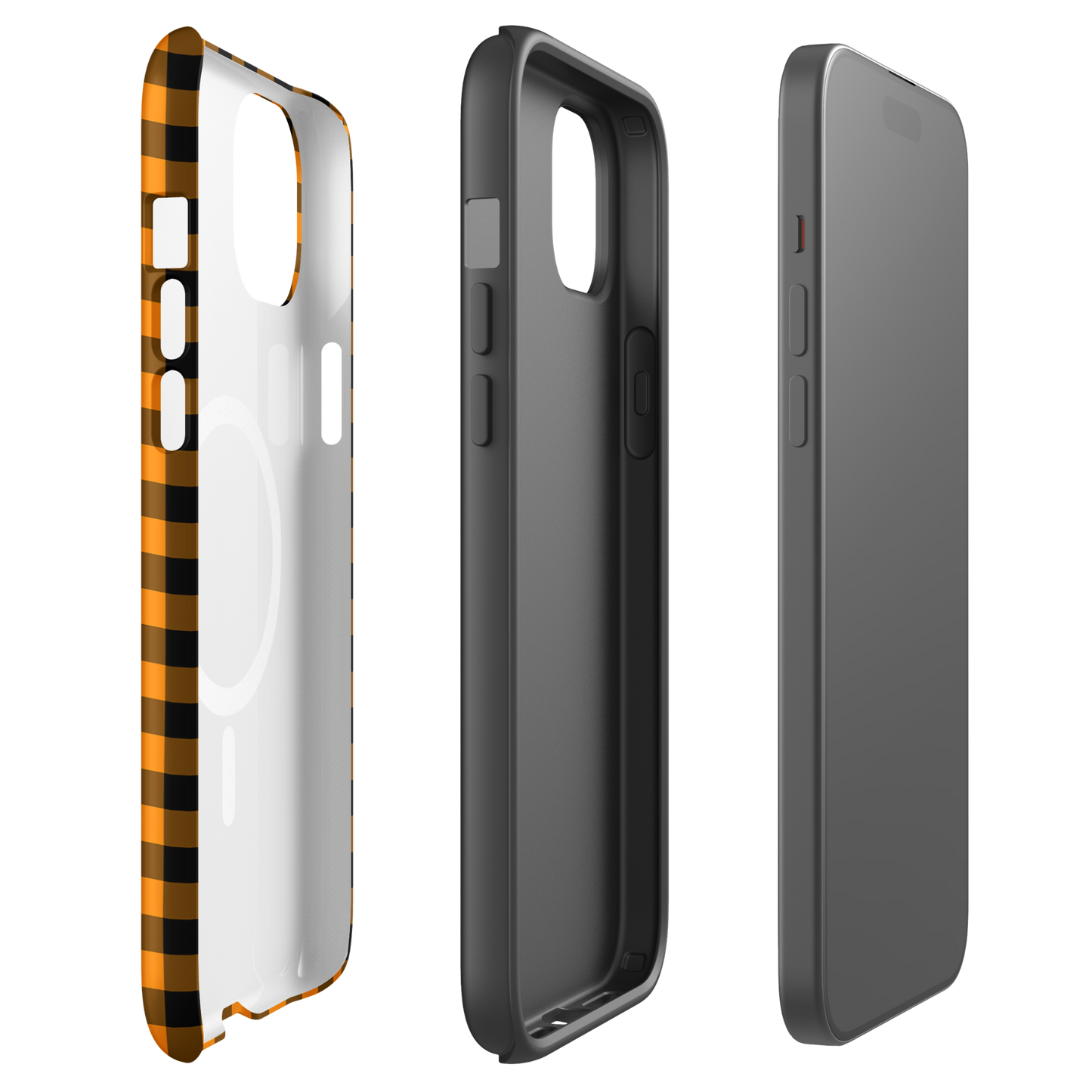 Magnetic Phone Case with black-and-orange gingham pattern; Autumn theme iPhone case, stylish and durable design