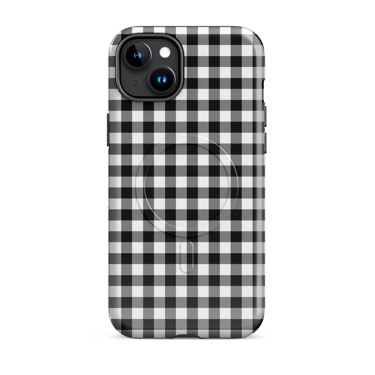 Magnetic Phone Case in black and white gingham pattern offers style and protection for iPhone. Elegant design with durable materials.
