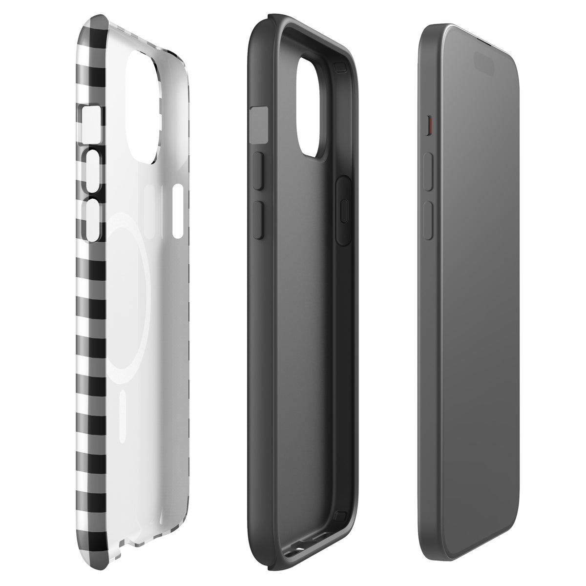 Magnetic Phone Case for iPhone in black-and-white gingham pattern, offering style and protection with durable design.