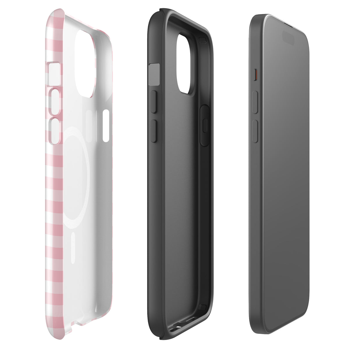 Magnetic Phone Case with pink-and-white gingham pattern for iPhone showcasing protective design and stylish look.