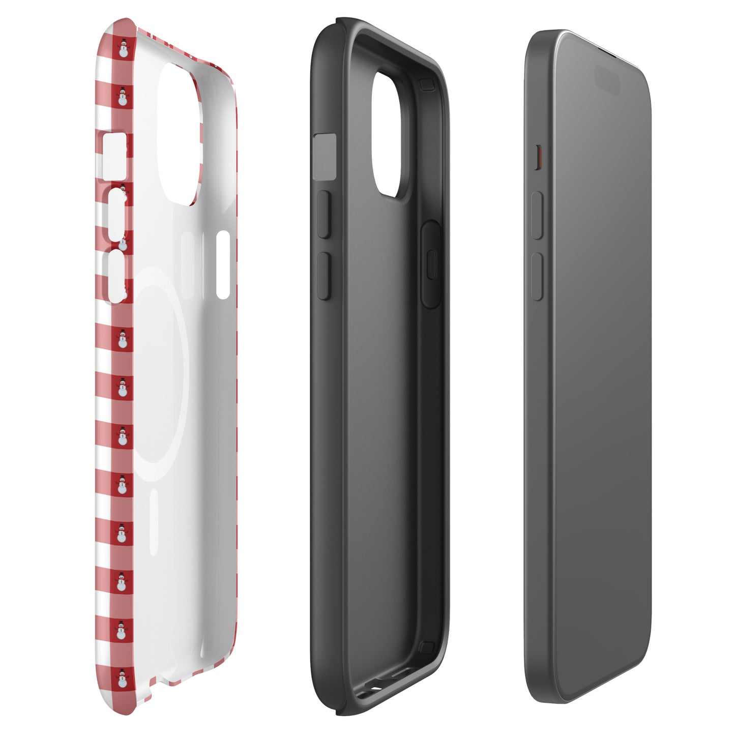 Magnetic Phone Case with snowman gingham design for iPhone showcasing festive holiday protection and style.