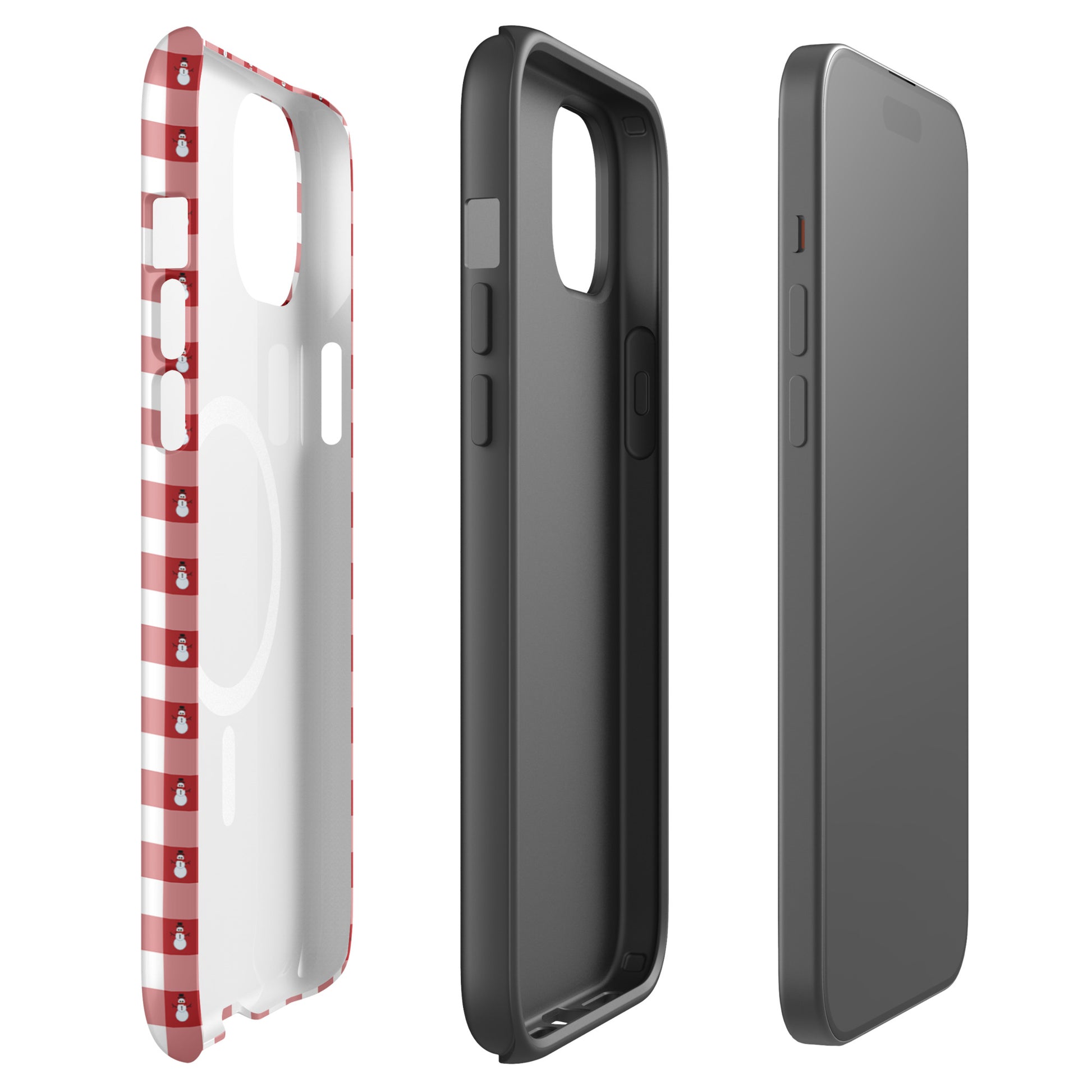 Magnetic Phone Case with snowman gingham design for iPhone showcasing festive holiday protection and style.