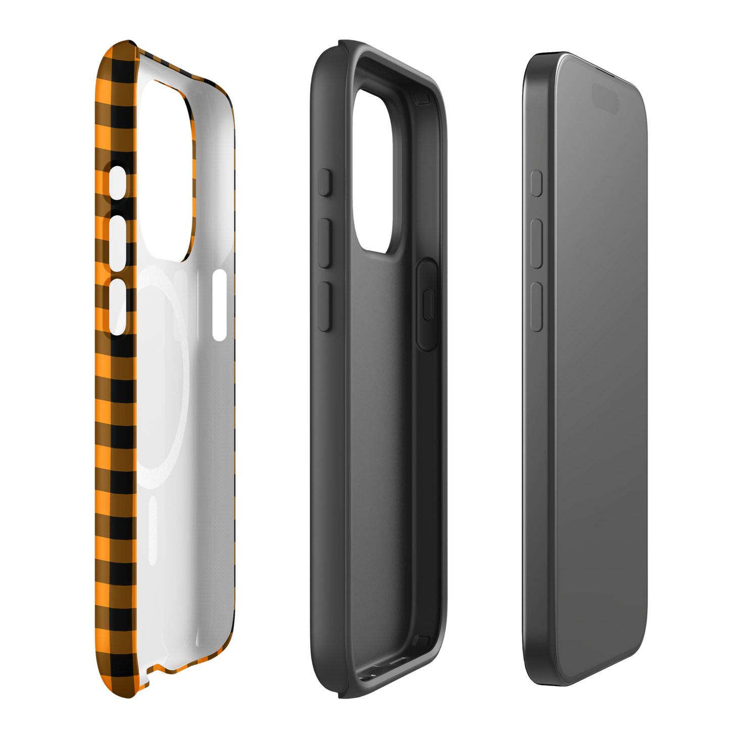 Magnetic Phone Case in black-and-orange gingham pattern, stylish and durable for iPhone, Autumn theme