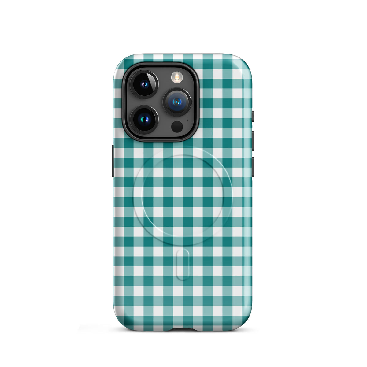 Teal and white gingham Magnetic Phone Case for iPhone with stylish design and durable protection.