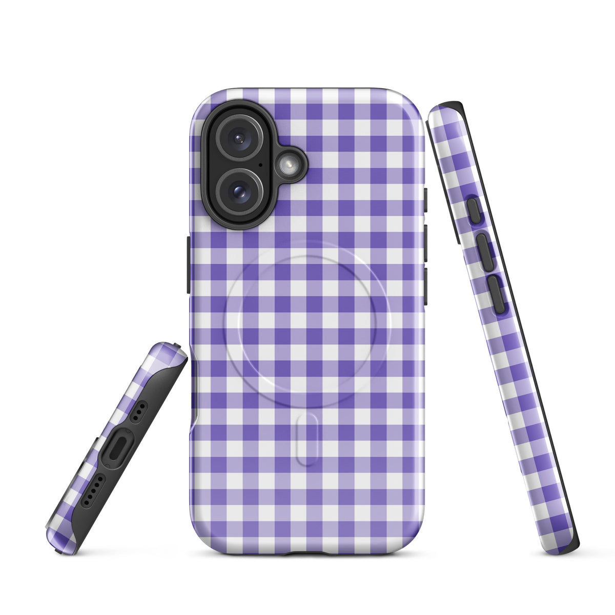 Purple and white gingham Magnetic Phone Case for iPhone offering stylish protection.
