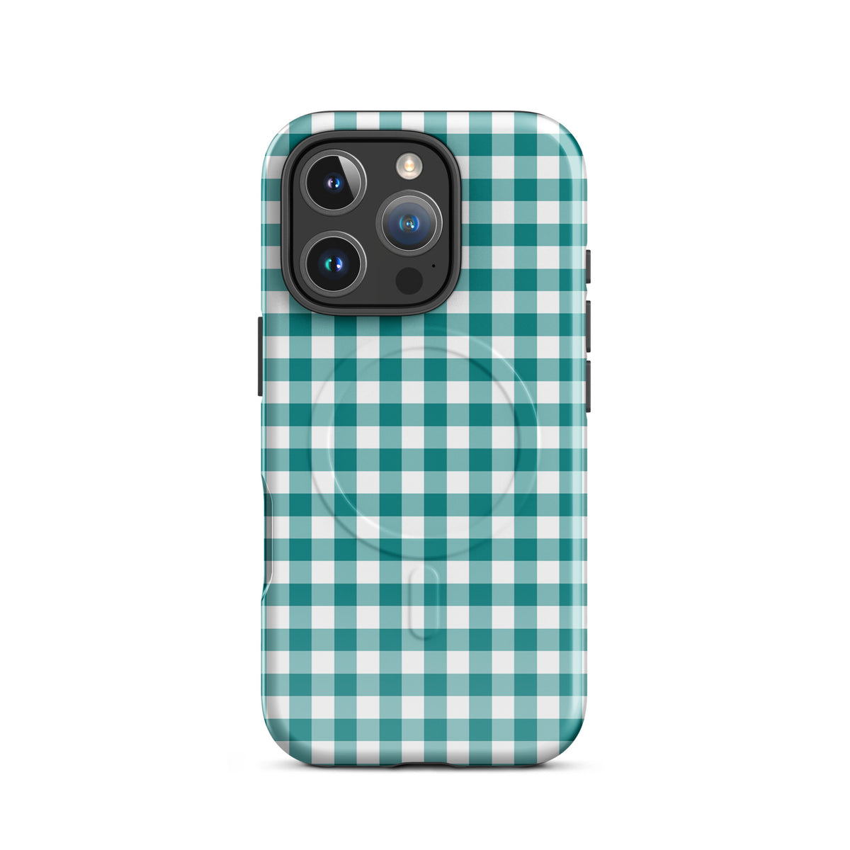 Teal and white gingham Magnetic Phone Case for iPhone with stylish design and durable protection.