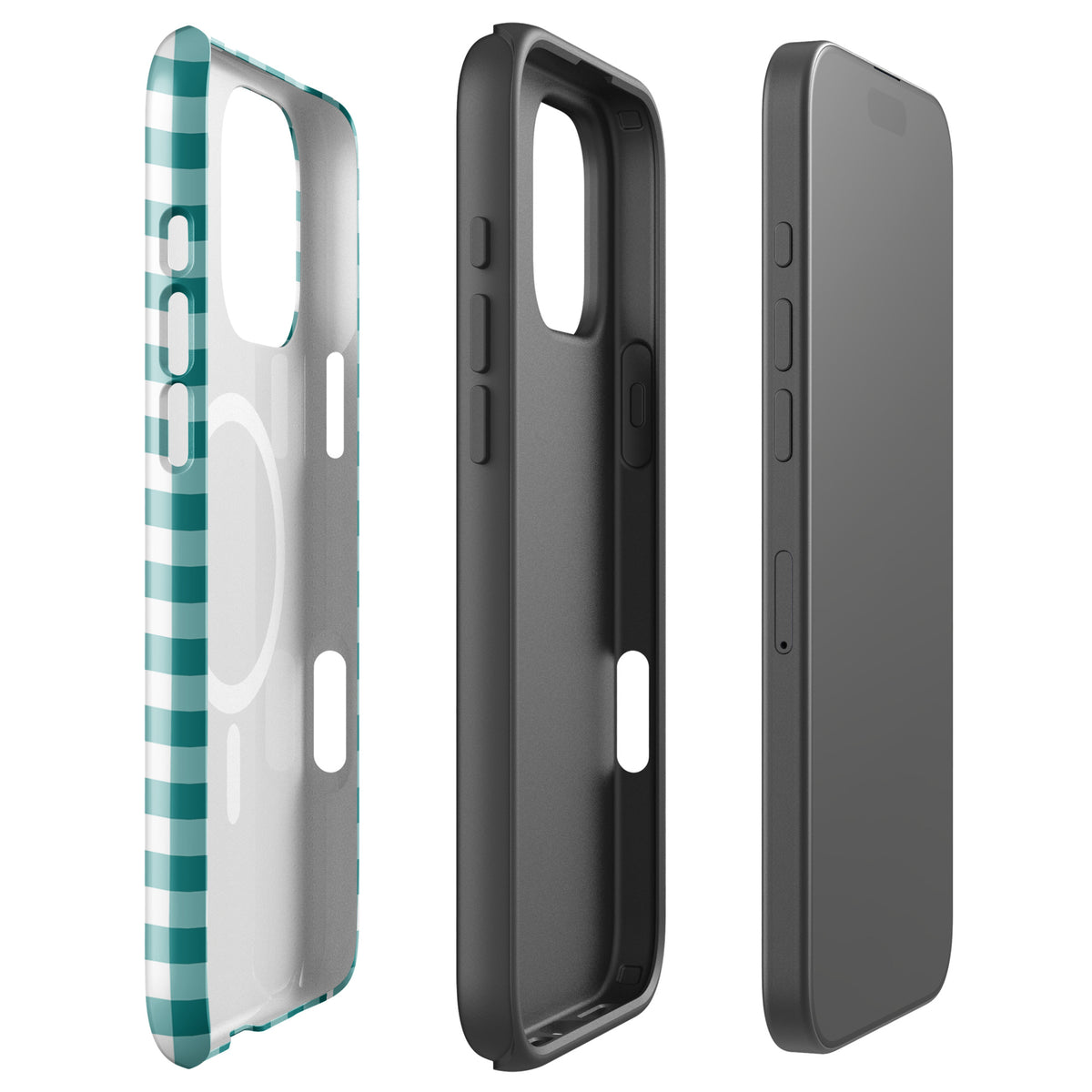 Magnetic Phone Case in teal and white gingham pattern with durable design, stylish accessory for iPhone.