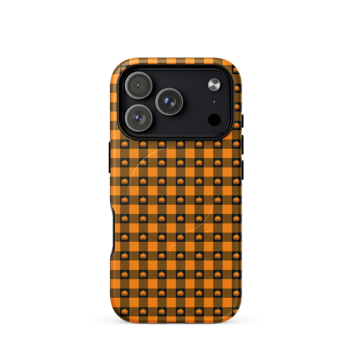 Halloween pumpkin gingham design Magnetic Phone Case for iPhone, featuring festive jack-o’-lanterns and seasonal charm.