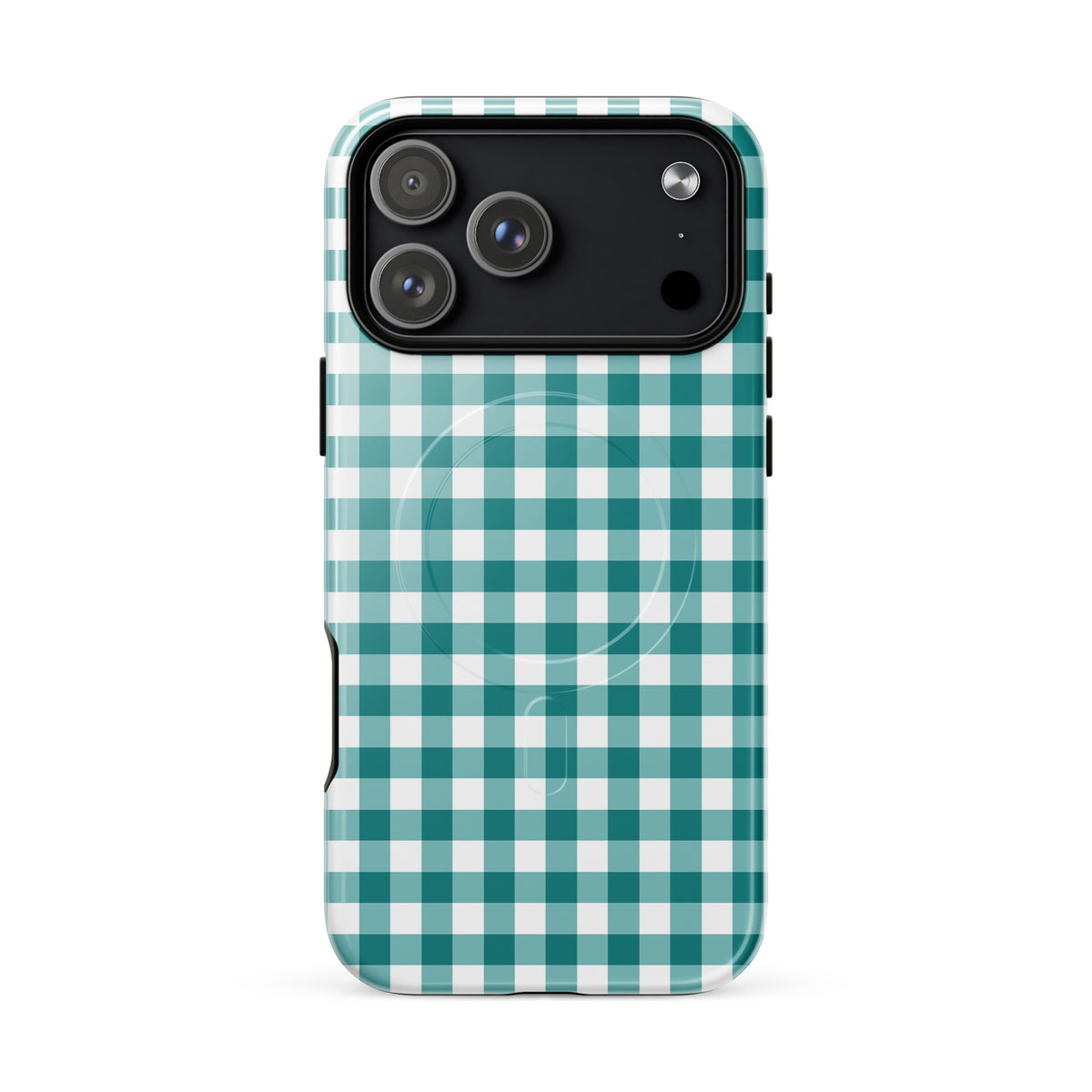 Teal and white gingham Magnetic Phone Case for iPhone, combining style and durability for an upscale look.