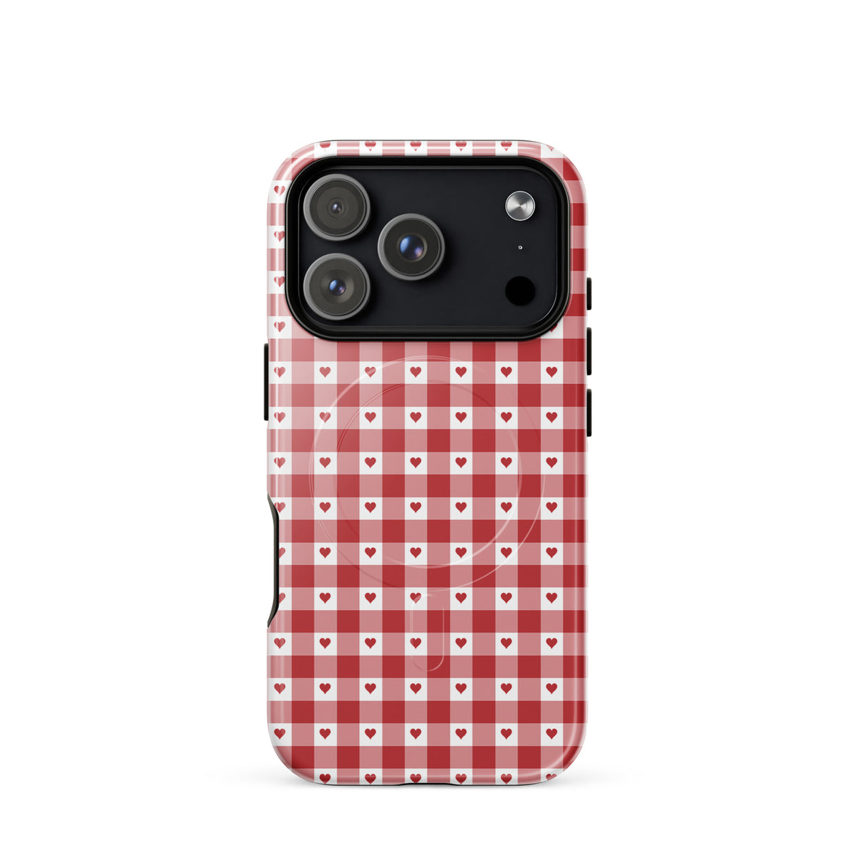 Magnetic Phone Case for iPhone: Gingham Heart Pattern Style (xx116)